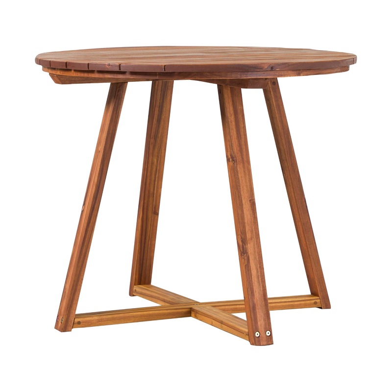 Contemporary Solid Wood Slat Top Round Patio Dining Table – Black Wash