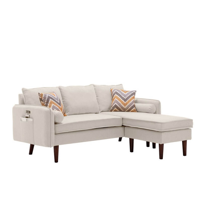 Mia – Sectional Sofa Chaise With USB Charger And Pillows