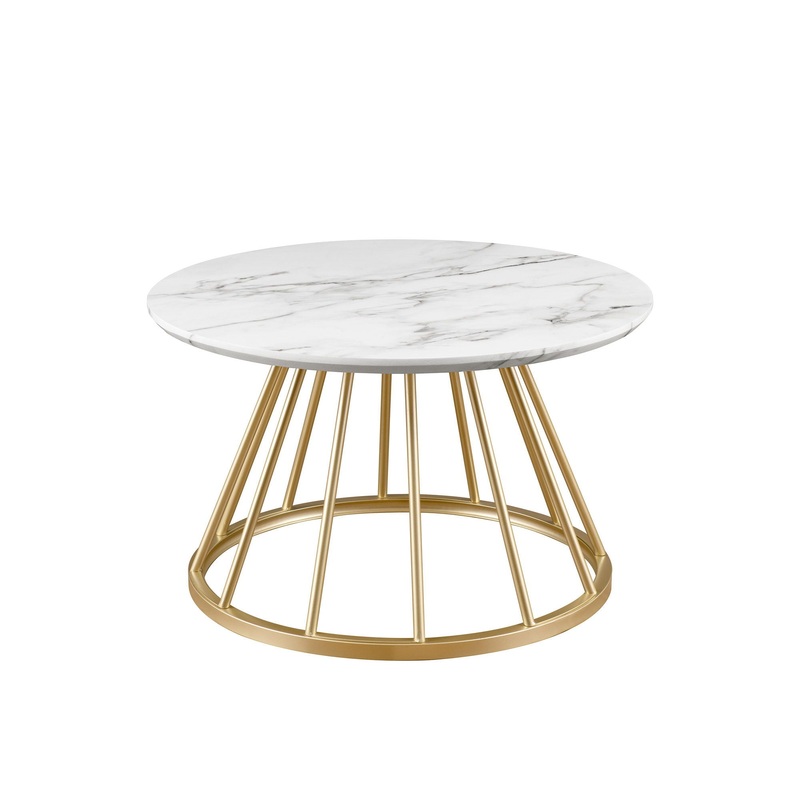 Modern Round Coffee Table With Metal Base – White / Gold
