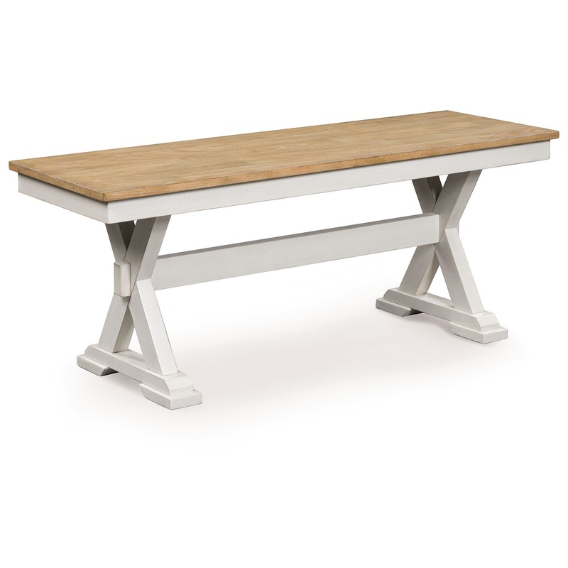 Purlaney – Antique White / Natural – Large Dining Room Bench