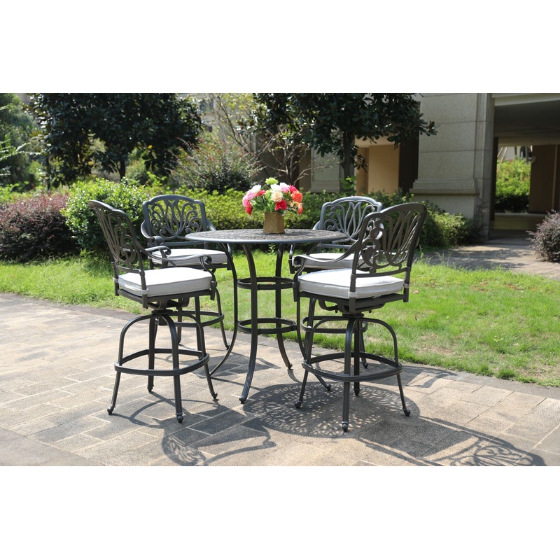 Round 41.97 Long Bar Height Dining Set With Cushions