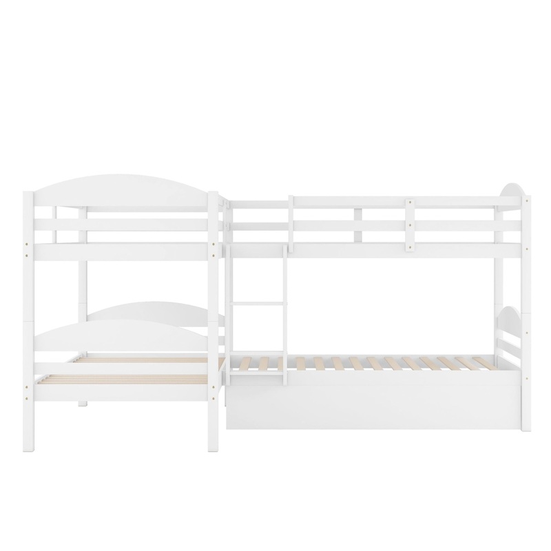 Twin L-Shaped Bunk Bed With Trundle – White