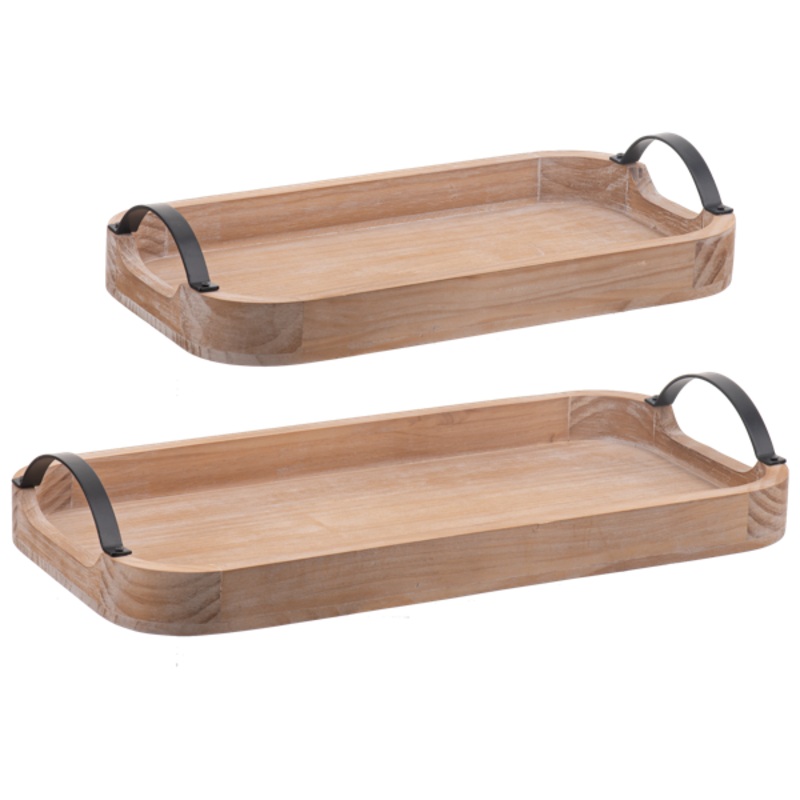 Wooden Tray w/Black Handles|Large|Small