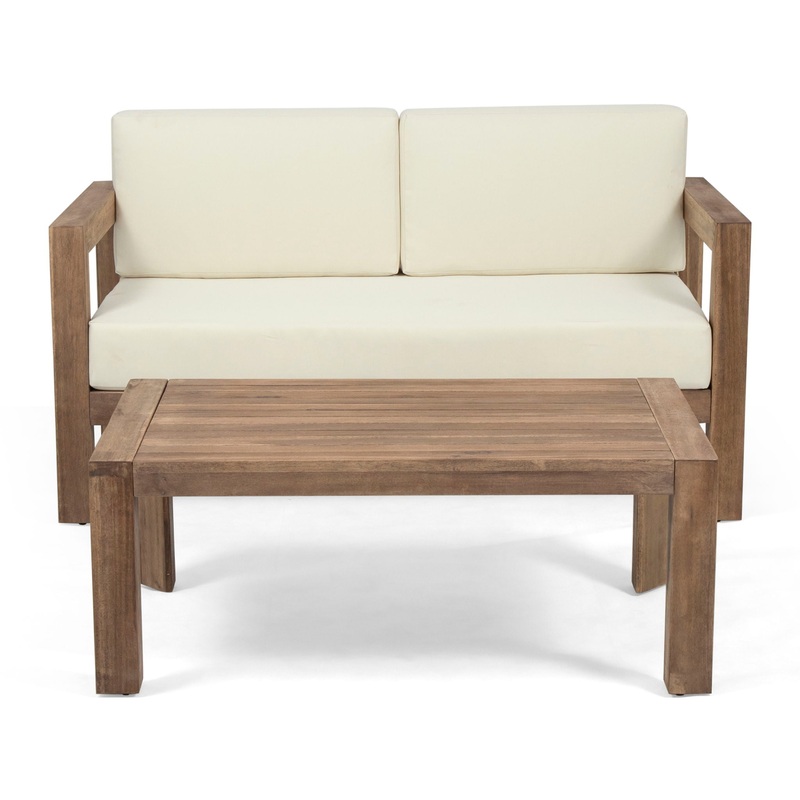 2 Piece Patio Set With Open-Back Loveseat And Coffee Table – Beige / Brown