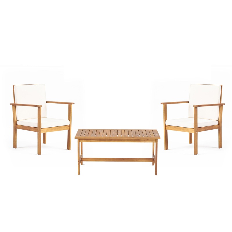 3 Piece Patio Set With Slatted Design, 2 Club Chairs And Coffee Table – Brown