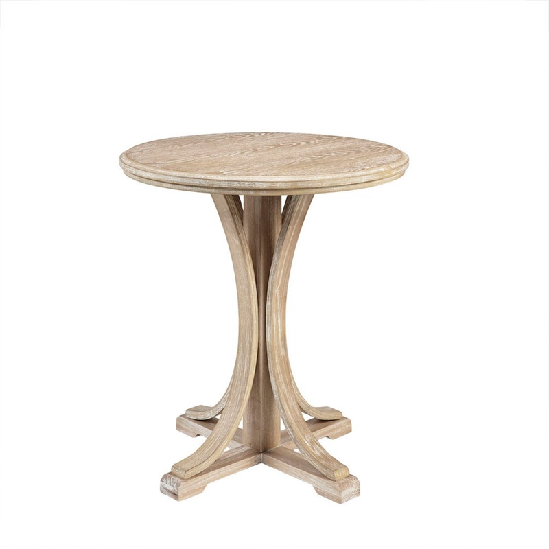 Accent Table Round Rustic Ash Veneer Reclaimed Wheat – Natural