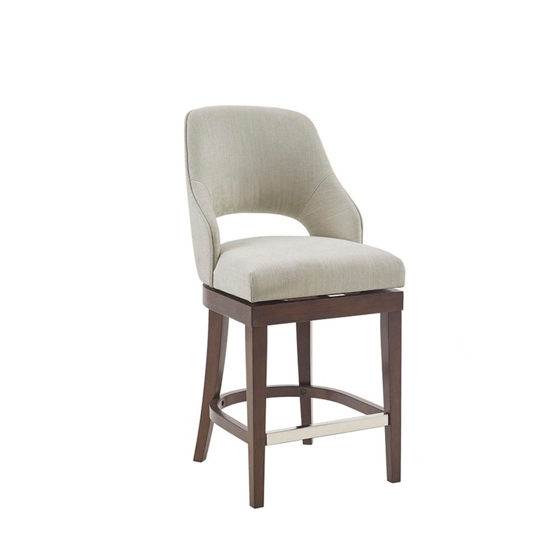 Counter Stool With Swivel Seat, Upholstery And Solid Wood Legs – Cream