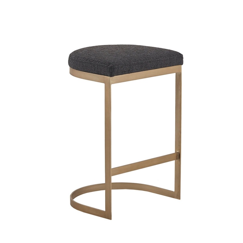 Counter Stool With Upholstered Seat, Metal Base – Charcoal / Antique Gold