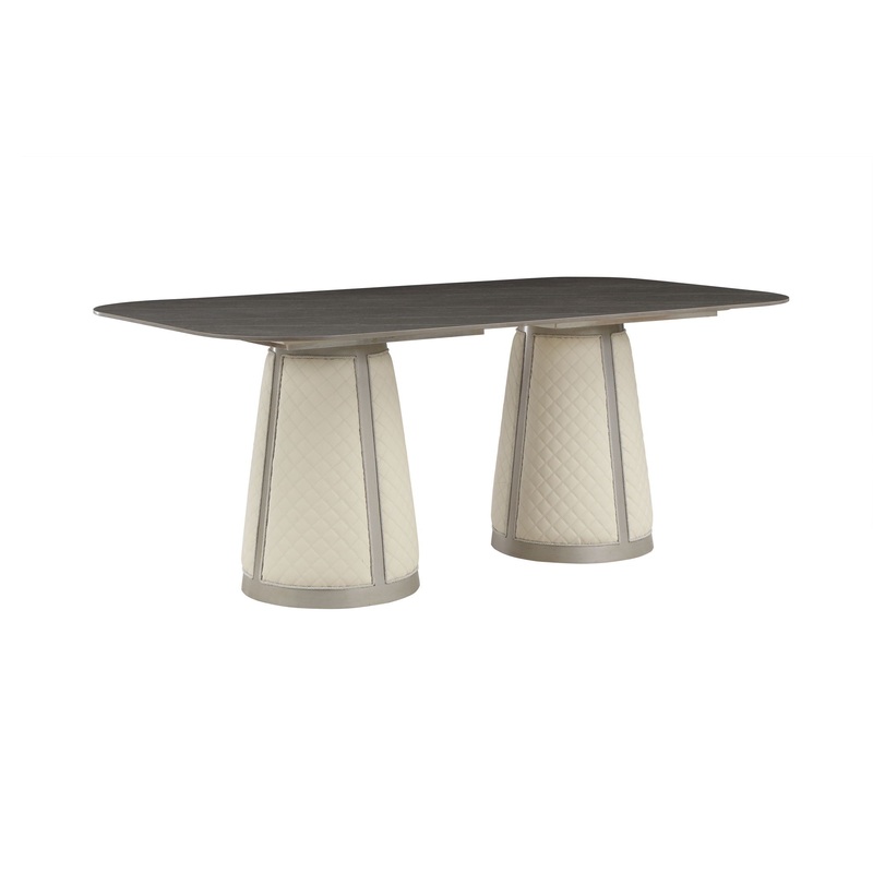 Kasa – Sintered Stone Top Dining Table – Stone Gray / Champagne
