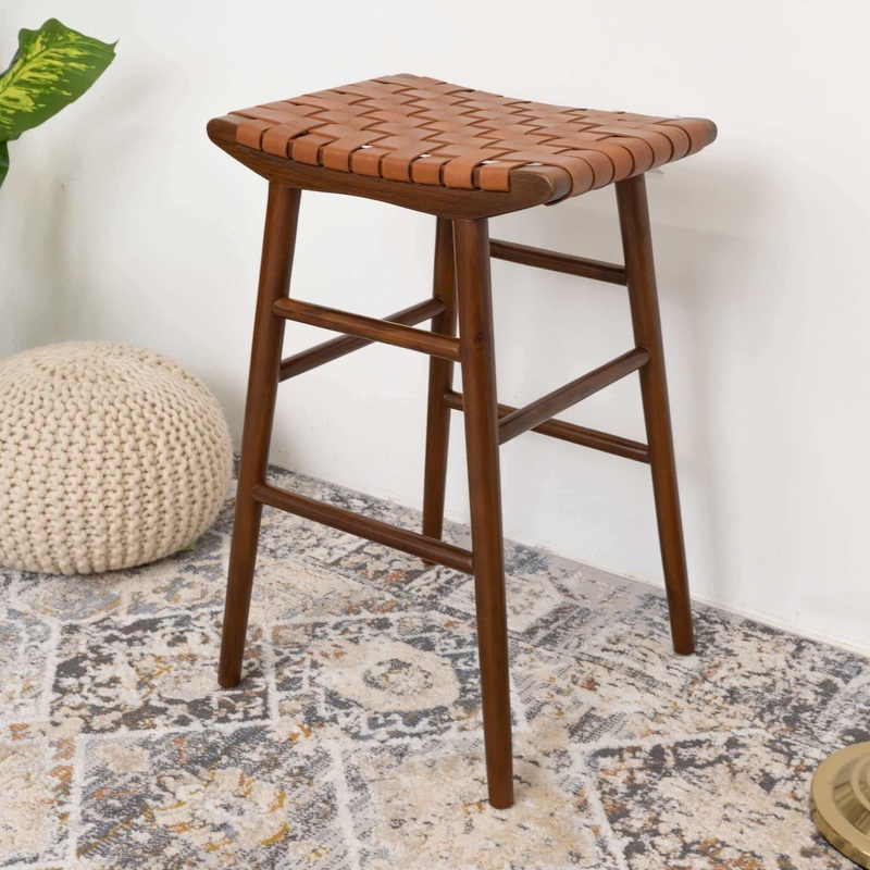 Maya – Genuine Leather Stool – Rustic / Tan