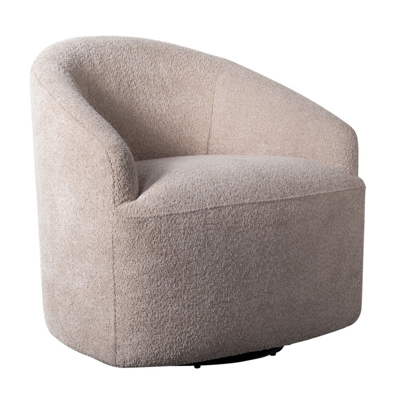 Modern Upholstered 360 Degree Swivel Chair Faux Fabric Solid Wood Frame – Beige