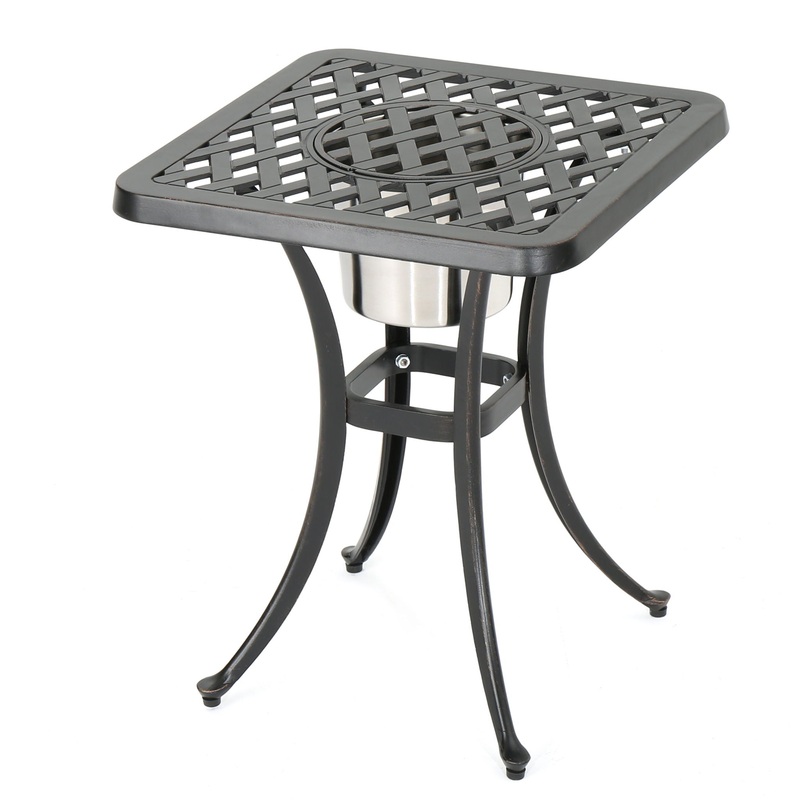 Outdoor Cast Aluminum Bistro Table With Ice Bucket – Black Copper
