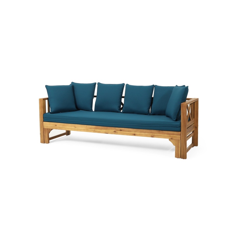Outdoor Daybed With X-Shaped Panel Backrest And Armrests – Teak