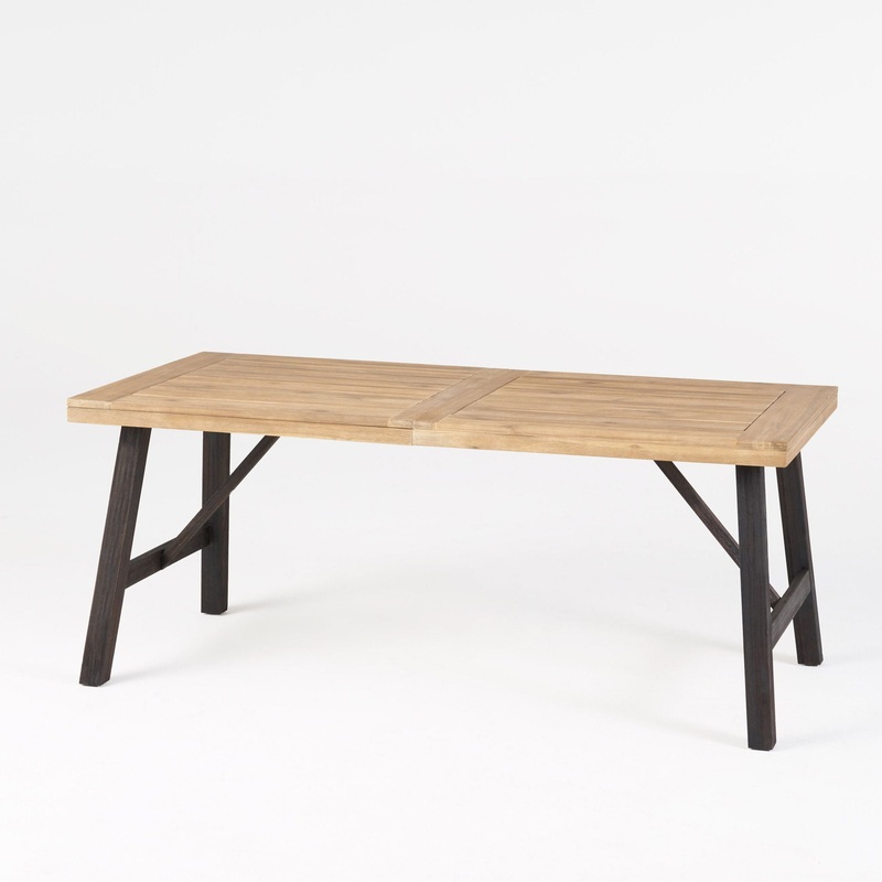 Outdoor Weather Resistant Dining Table With Slat Panel Design – Natural / Gray