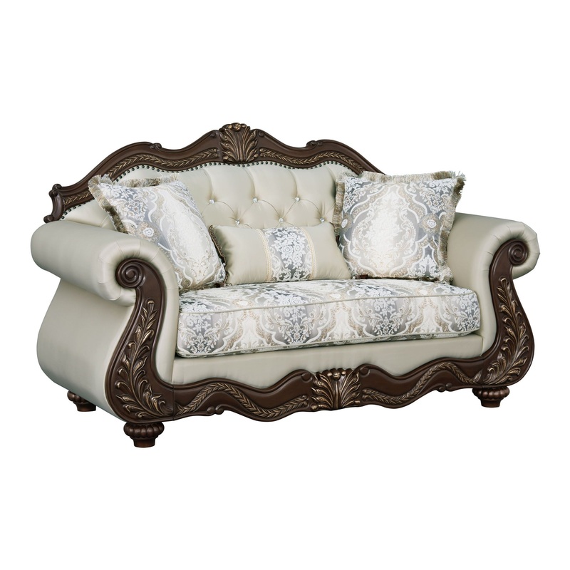 Pierce – Loveseat With 3 Pillows – Beige / Cherry