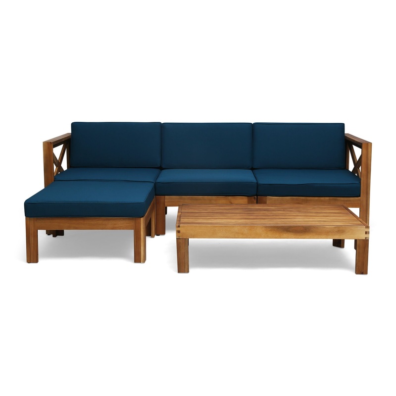 Radiat 5 Piece Outdoor L Shaped Sof Set With Coffee Table And Water Resistant Cushions – Teak
