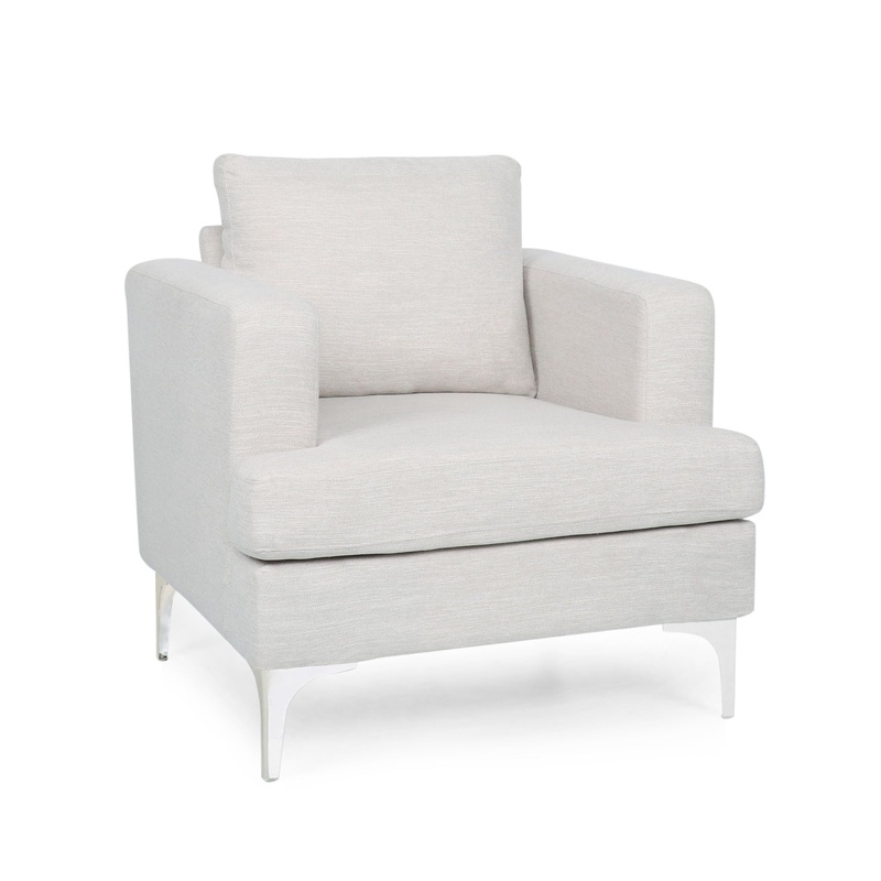Upholstered Fabric Club Chair With Iron Legs – Beige