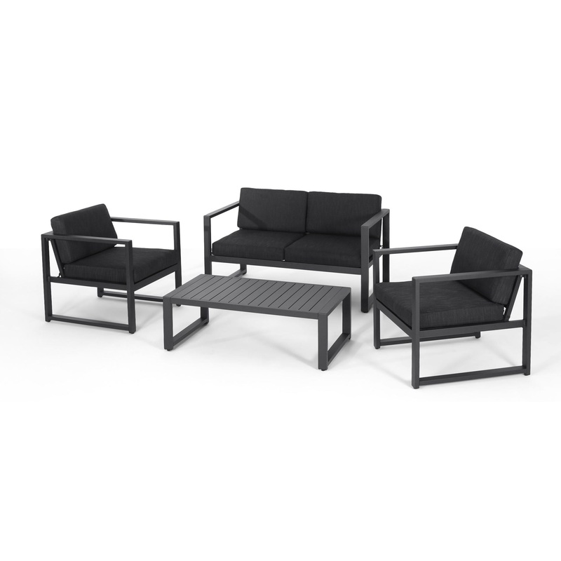4 Piece Outdoor Chair Set With Weather Resistant Cushion – Dark Gray