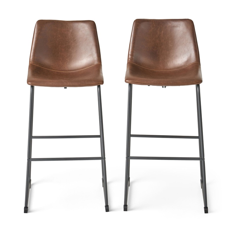 Barstool With Upholstery And Foot Rail – Vintage Brown