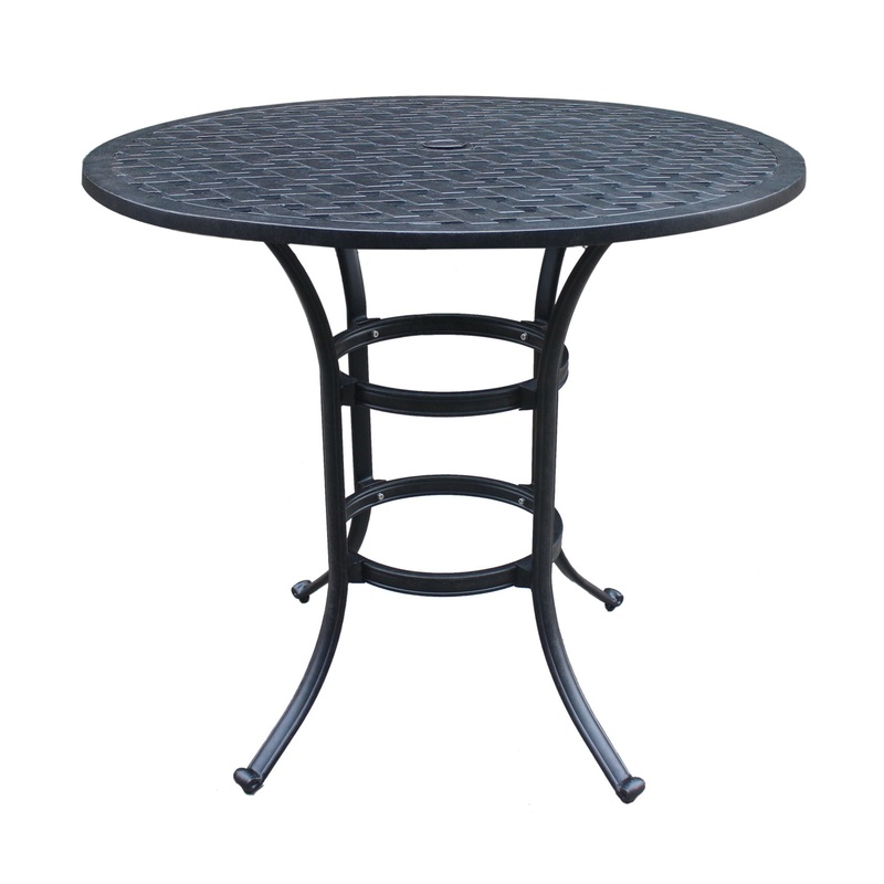 Cast Aluminum Round Counter Table With Lattice Design And Umbrella Hole – Dark Lava Bronze