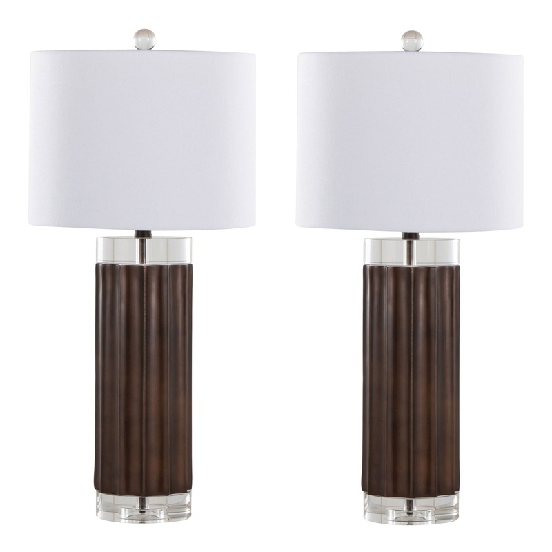 Cylinder – Fluted Contemporary Table Lamp (Set of 2) – Brown / Clear / White