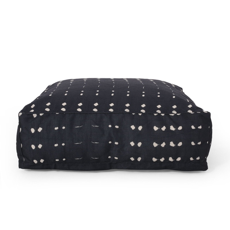 Dalm – Fabric Square Pouf Ottoman With Polystyrene Beads Filling – Dark Blue / White