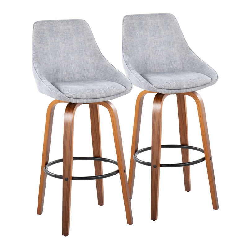 Diana – Contemporary Fixed Height, Barstool With Swivel With Round Footrest (Set of 2)