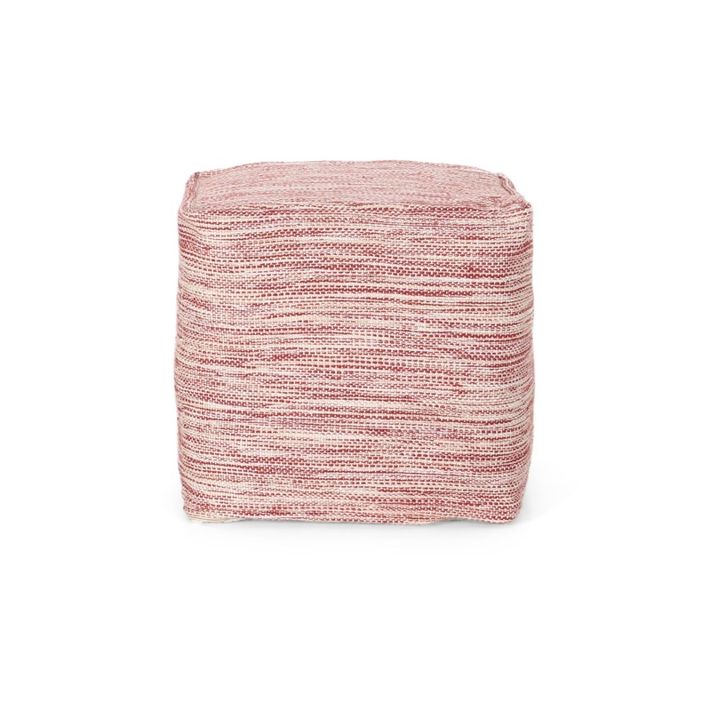 Enigma – Yarn And Cotton Square Pouf Ottoman With Polystyrene Beads – Red / White