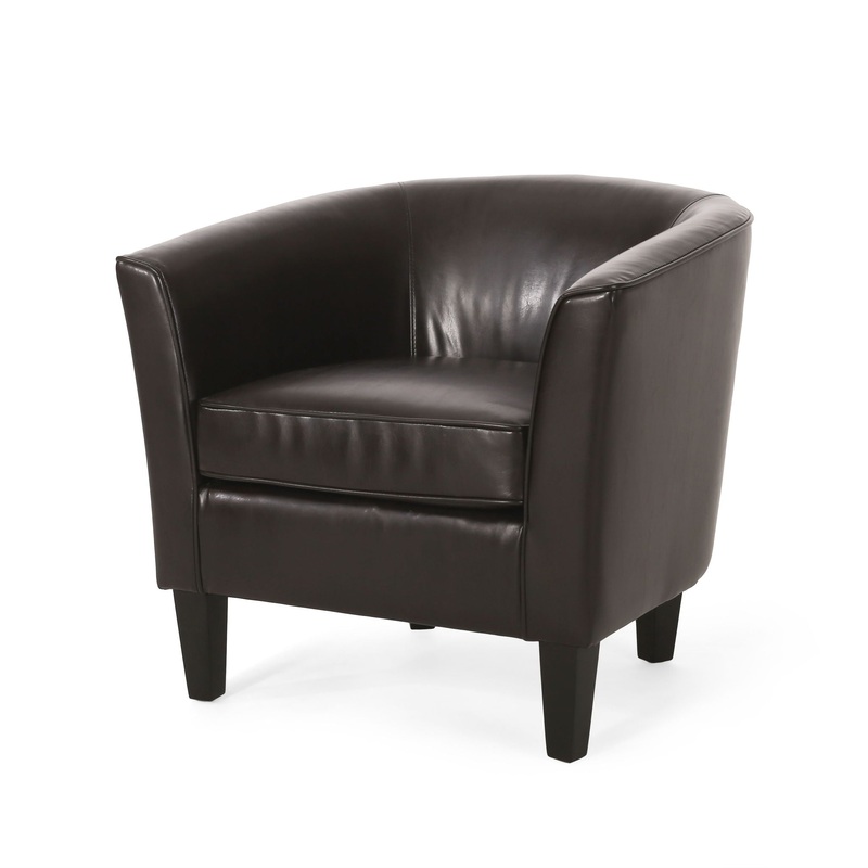 Faux Leather Club Chair With Curved Backrest – Brown