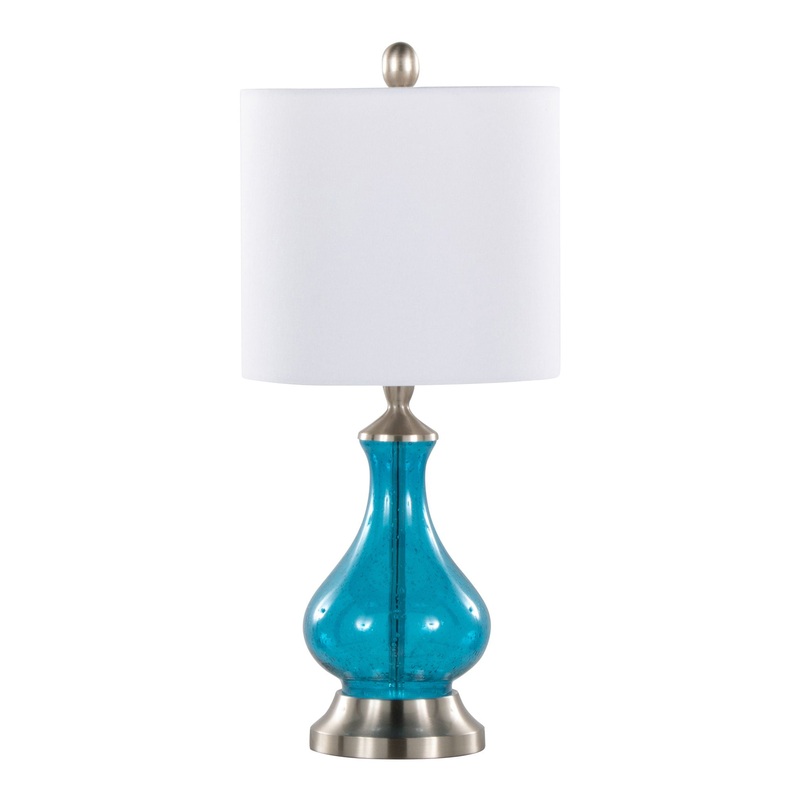 Jasmine – Contemporary Lamp – Clear Sapphire Blue Seeded / Nickel / White