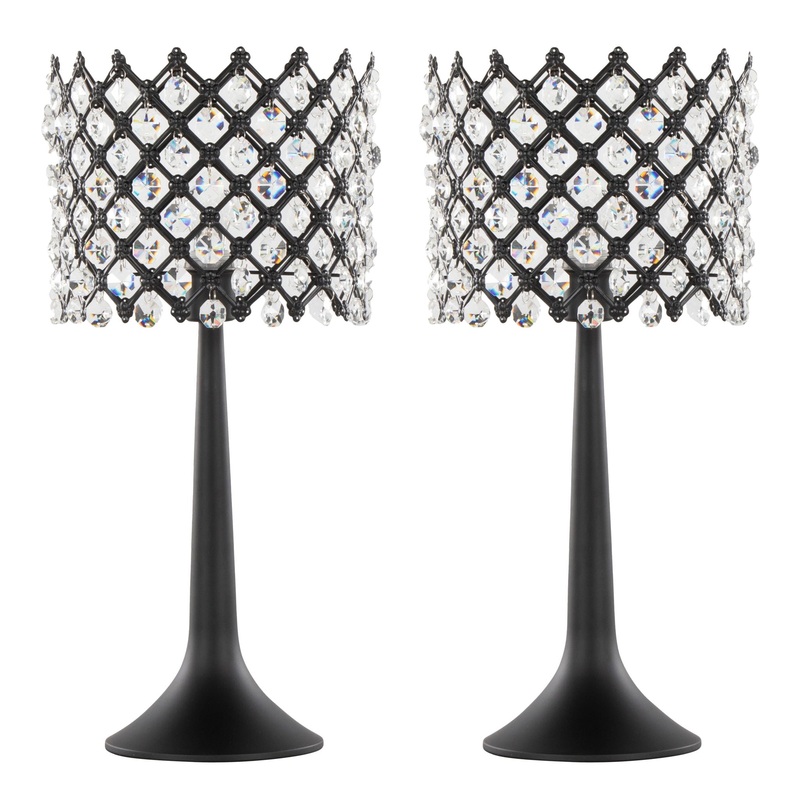 Jasper – Contemporary Buffet Lamp (Set of 2) – Matte Black / Clear Crystal