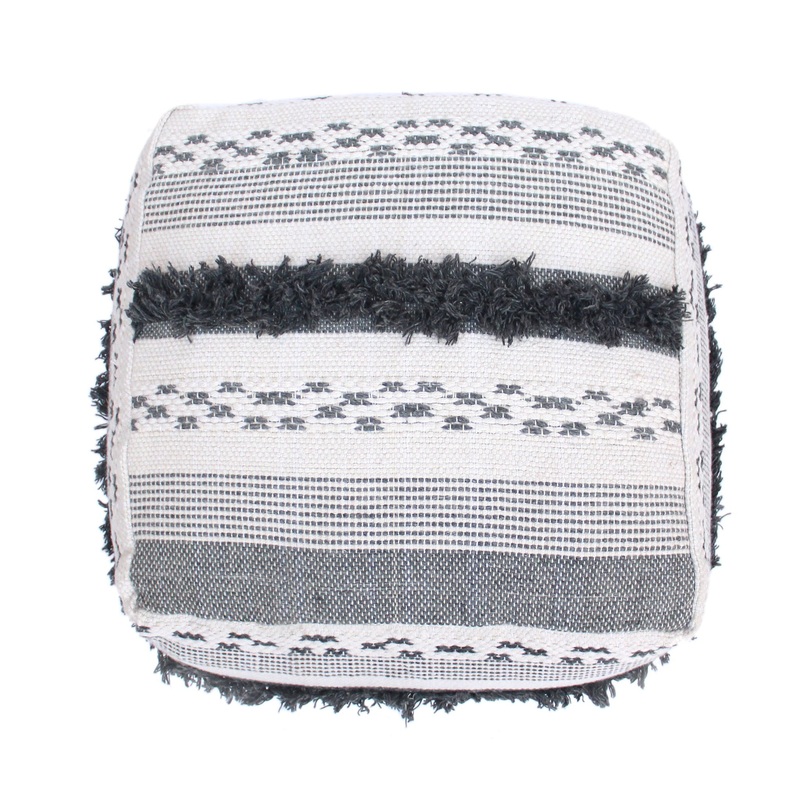 Karim – Faux Yarn Large Pouf, Durable – Ivory / Gray