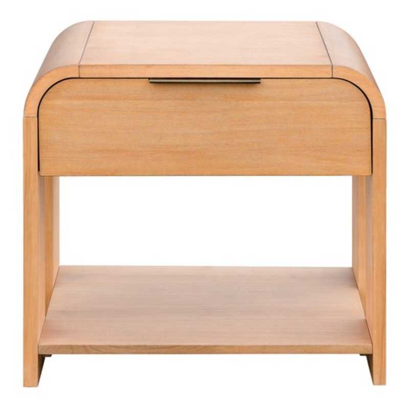 Modern 1 Drawer Waterfall Nightstand With Mid Century Design – Natural