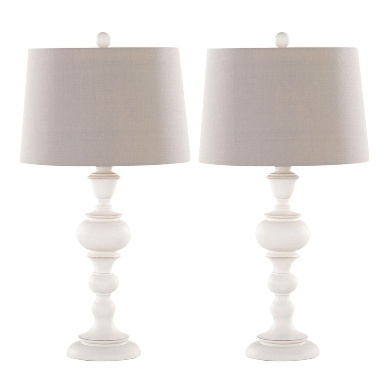 Morocco – Farmhouse Poly Table Lamp (Set of 2) – Distressed Off White / Soft Gray