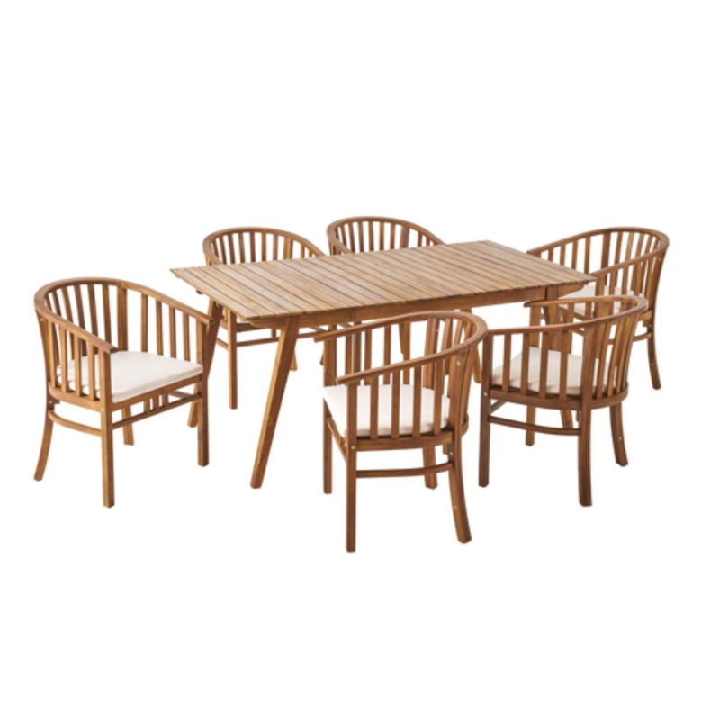 Outdoor 6 Seater Dining Set With Cushins – Cream