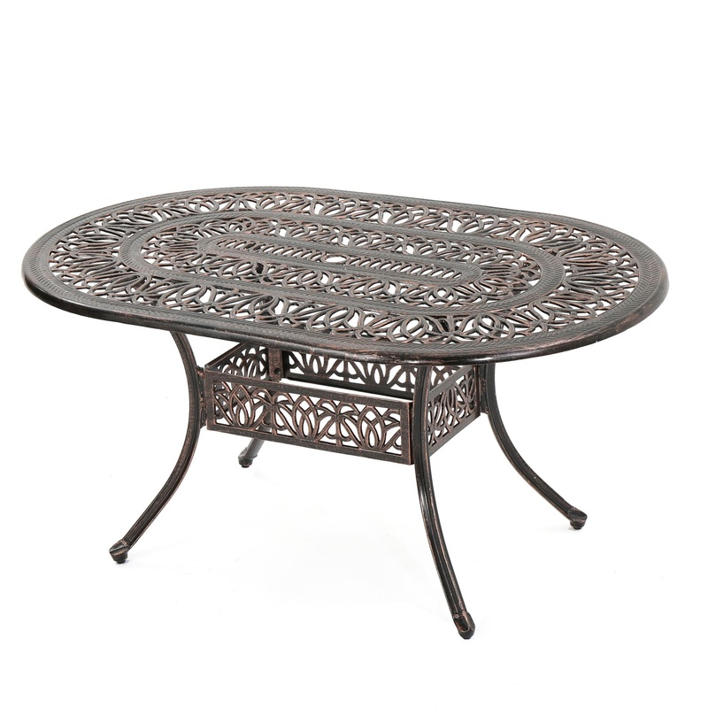 Outdoor Aluminum Dining Table With Umbrella Holder And Curved Legs – Copper