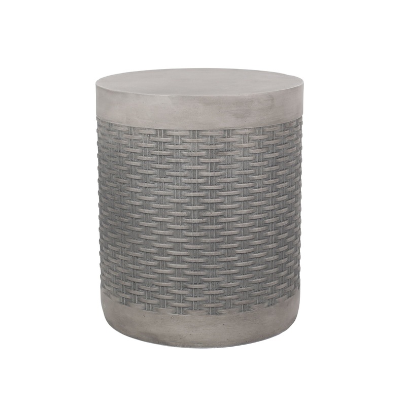 Outdoor Lightweight End Table Round Concrete Outdoor Side Table – Natural