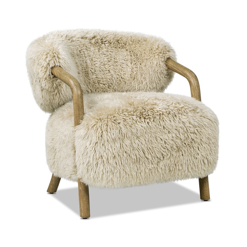 Becker – Rustic Oak Sheepskin Upholstered Accent Arm Chair – Taupe Beige