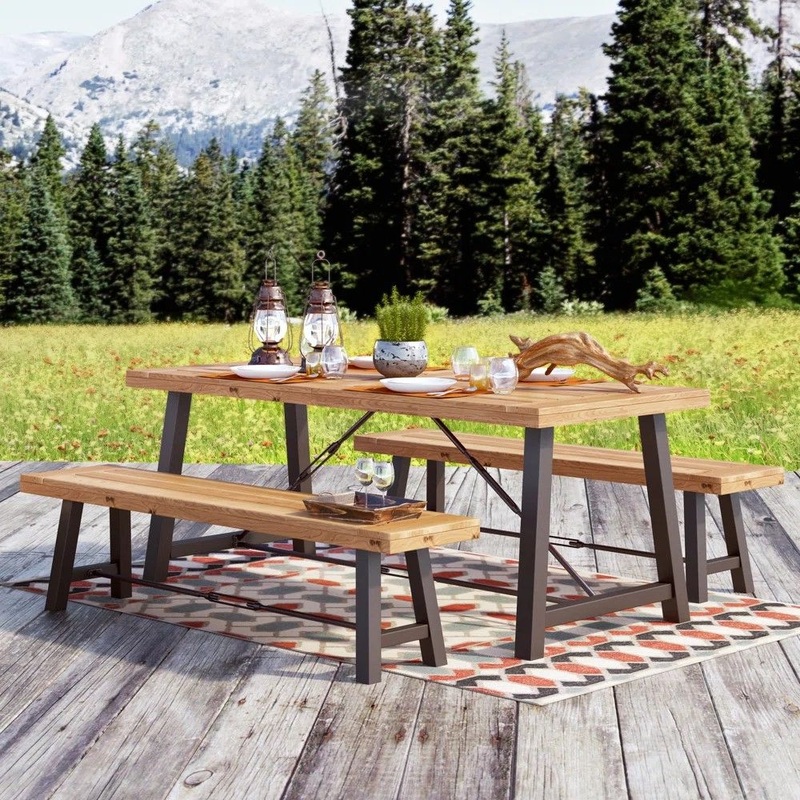Catriona – 3 Piece Wood Outdoor Dining Set – Teak