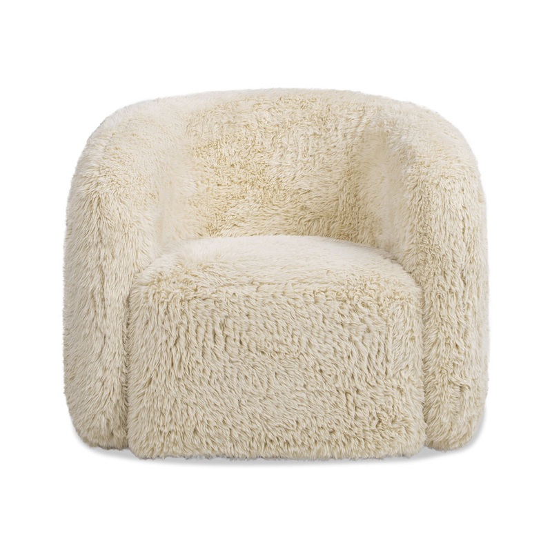 Colt – Fur Swivel Upholstered Barrel Accent Arm Chair – Cream Beige