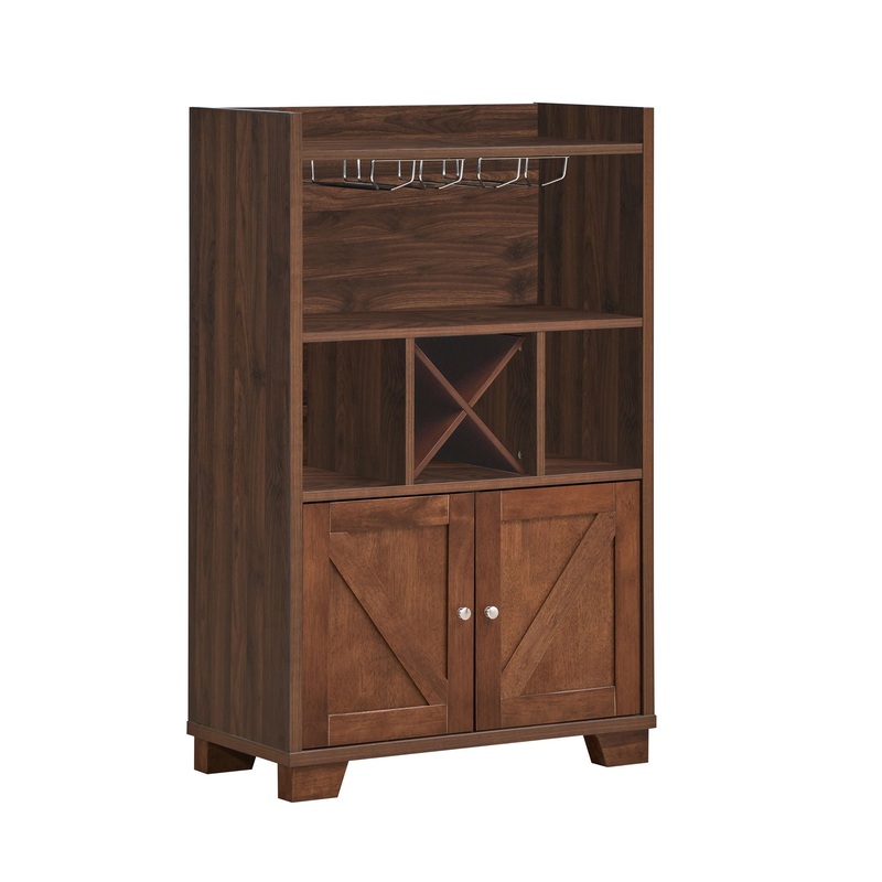 Farmhouse Style Monita Wine Cabinet With Storage Space – Walnut