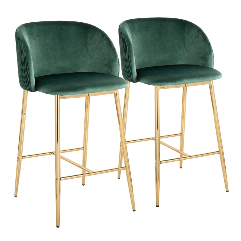 Fran – Pleated Waves Contemporary / Glam Fixed Height Counter Stool (Set of 2)