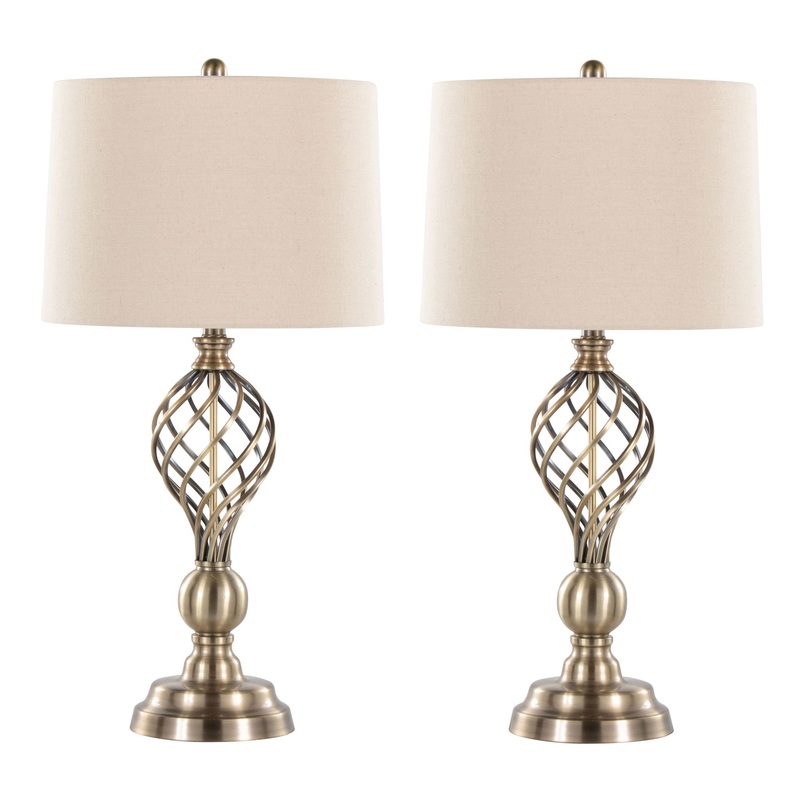 Linx – Twist Contemporary Table Lamp (Set of 2) – Antique Soft Brass / White