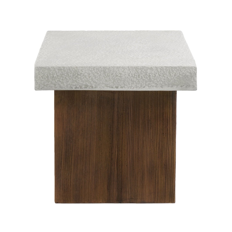 Mgo Square Side Table With Faux Stone Top And Wood Frame – Antique White / Natural Wood