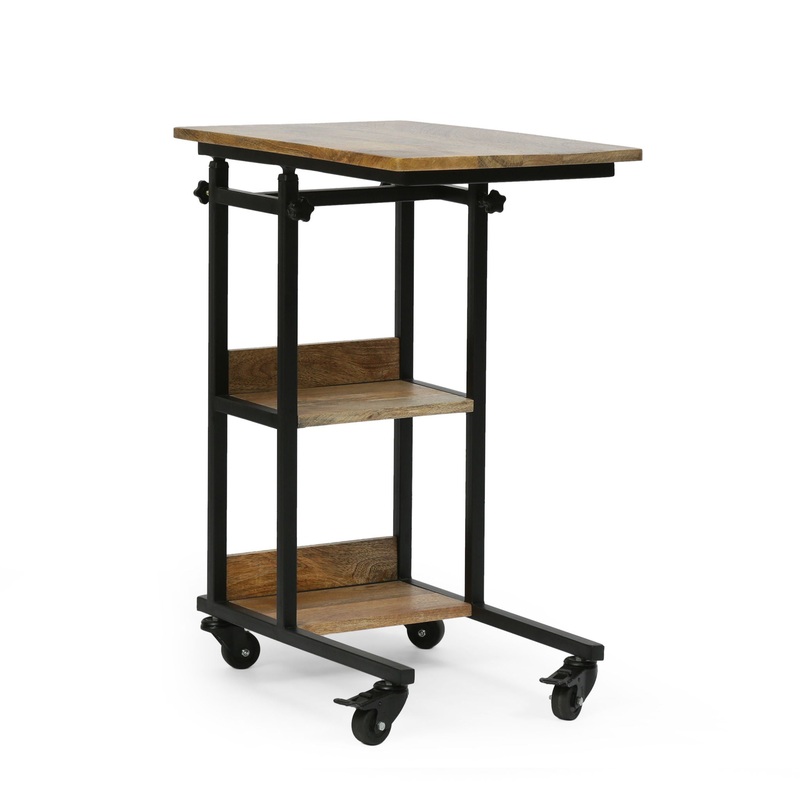 Modern Industrial Bed Laptop Table With C – Shape Design And Adjustable Height – Natural
