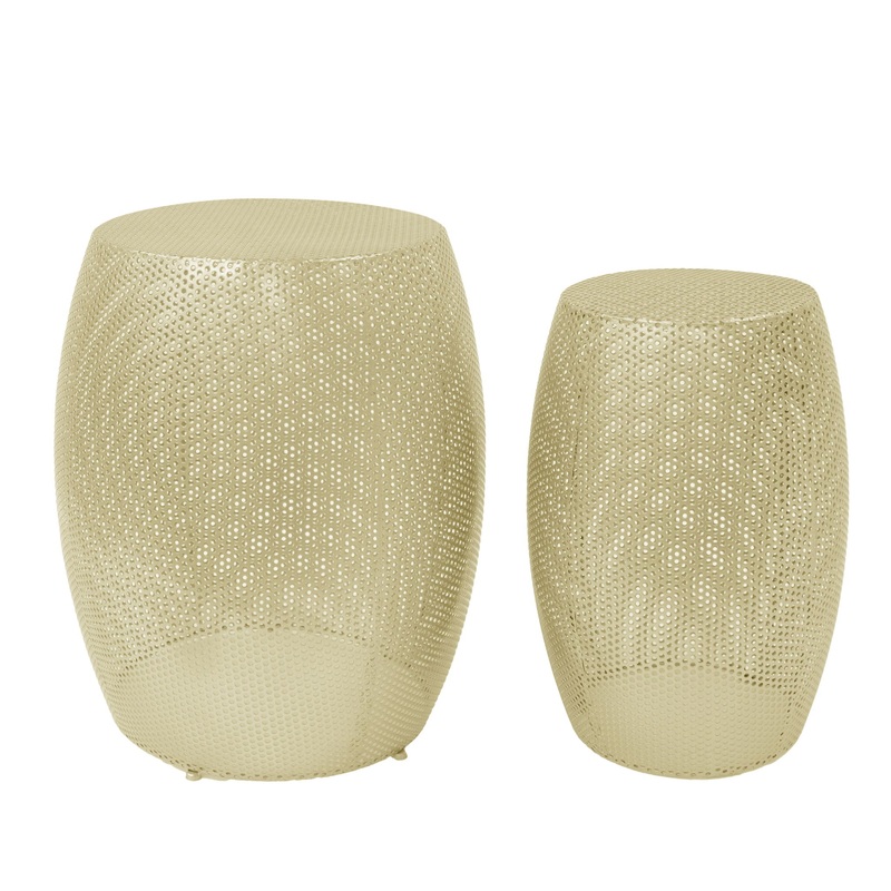 Modern Round Metal Hollow Side Table Set With Openwork Design – Gold