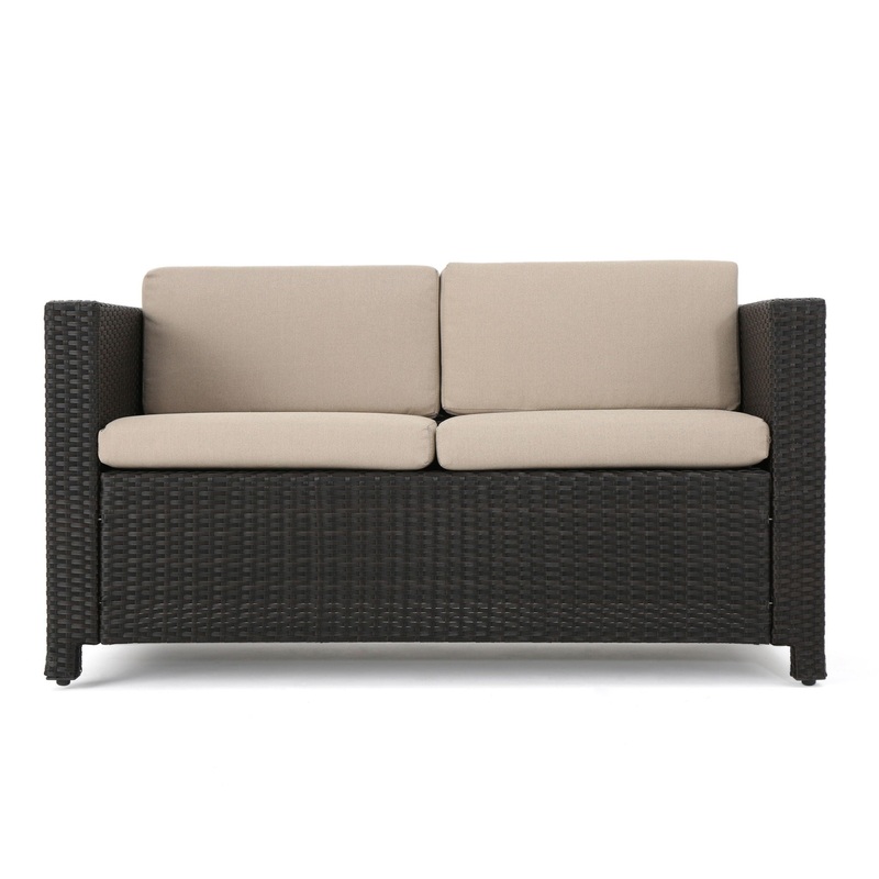 Puerta – Loveseat Outdoor Seating With Water Resistant Cushions – Dark Brown