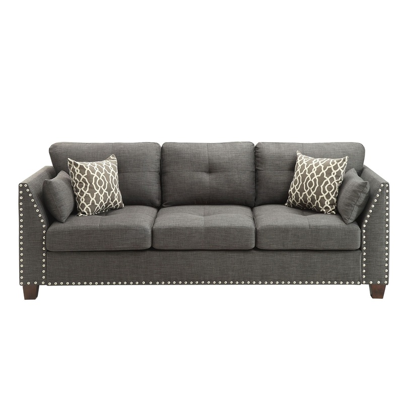Laurissa – Linen Sofa With 4 Pillows – Light Gray