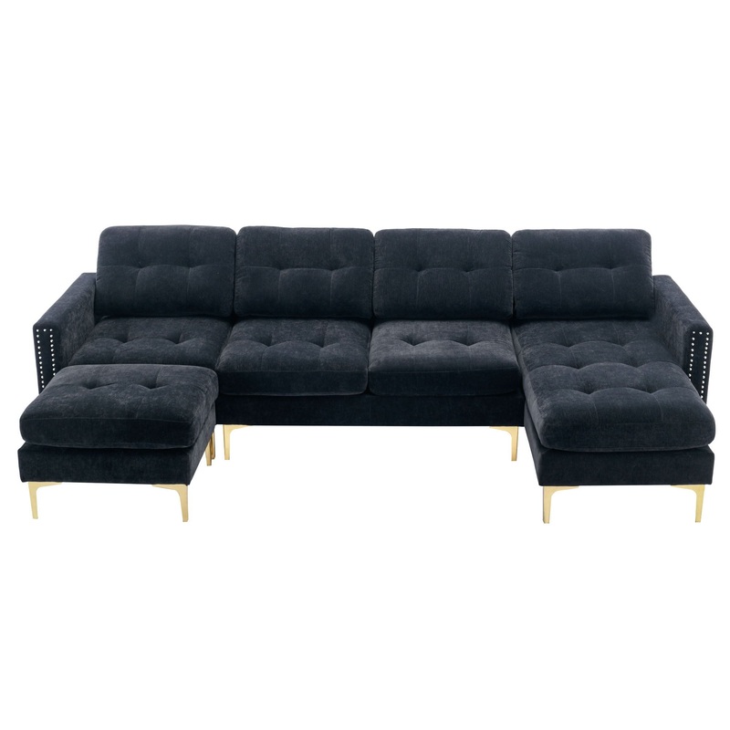 Modern L – Shape Convertible Sectional Sofa With Movable Ottoman