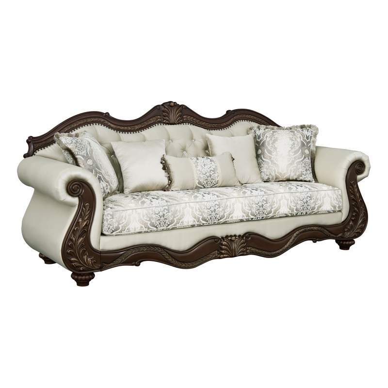 Pierce – Sofa With 5 Pillows – Beige / Cherry